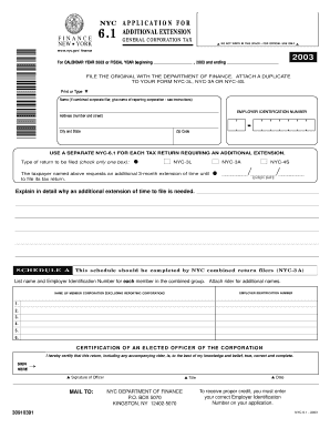 NYC-6.1 Form - Additional Extension for General Corporation Tax
