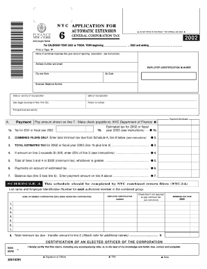 NYC General Corporation Tax 2002