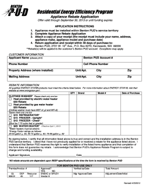 Residential Energy Efficiency Program Appliance Rebate Application