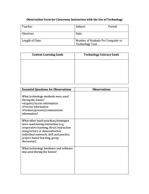 Classroom Technology Use Observation Form