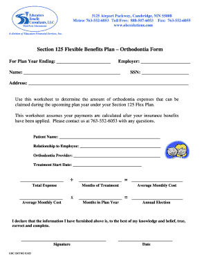 Section 125 Flexible Benefits Plan Orthodontia Form