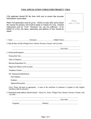 Visa Application Form for Project Visa