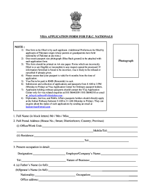 Visa Application Form for PRC Nationals