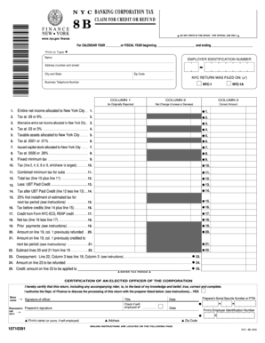 NYC-8B Banking Corporation Tax Claim Form