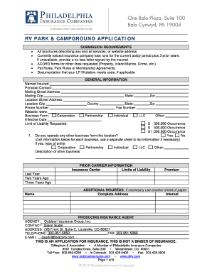RV Park and Campground Insurance Application