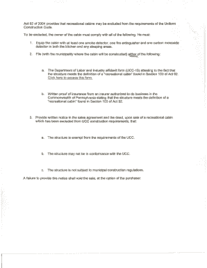 Pennsylvania Recreational Cabin Affidavit Form