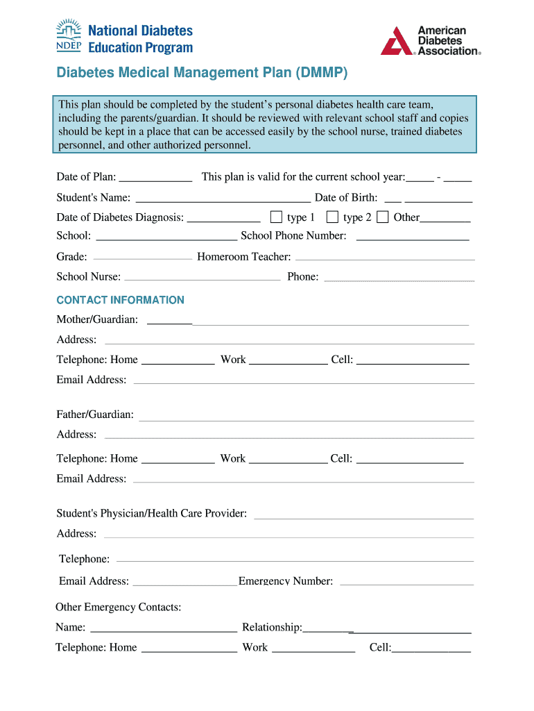 Fillable Online ltschools Diabetes Medical Management Plan DMMP ltschools Fax Email Print