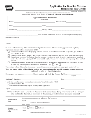 Application for Disabled Veteran Homestead Tax Credit