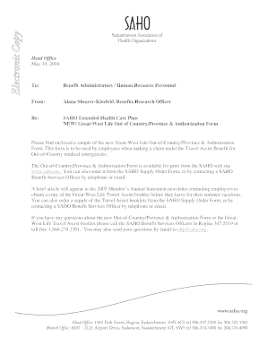 Great-West Life Out-of-Country/Province Authorization Form