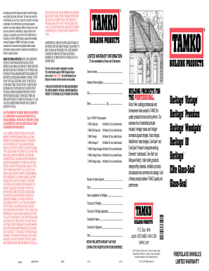 TAMKO Shingles Limited Warranty