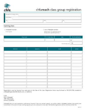 CHFAREACH Class Group Registration Form