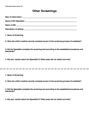 Early Childhood Screening Evaluation Form