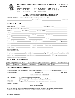 RSL Membership Application Form
