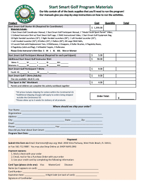 Start Smart Golf Program Order Form
