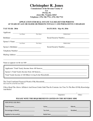 Virginia Real Estate Tax Relief Application