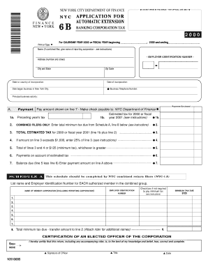 New York City Banking Corporation Tax Extension Application