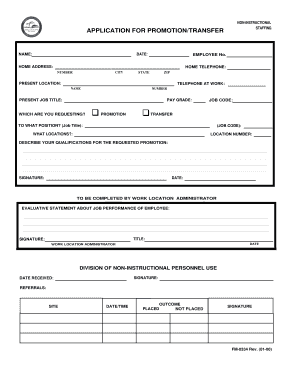 Application for Promotion/Transfer Staffing