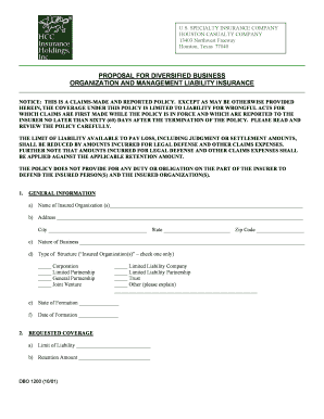 Proposal for Diversified Business Organization and Management Liability Insurance