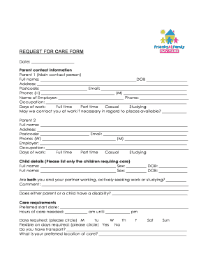 Request for Care Form