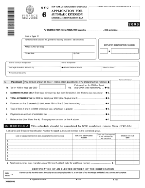 New York City General Corporation Tax Automatic Extension Application