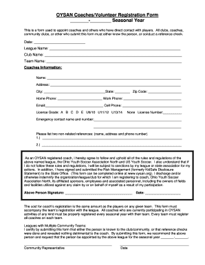 OYSAN Coaches/Volunteer Registration Form