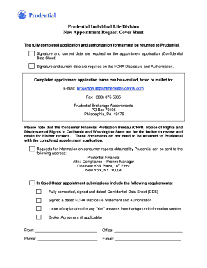 Attn fax cover sheet - Prudential Individual Life Division New Appointment Request