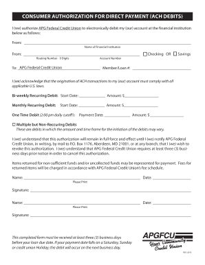 Consumer Authorization for Direct Payment (ACH Debits)