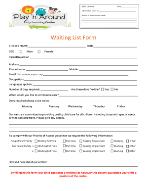 Childcare Waiting List Form