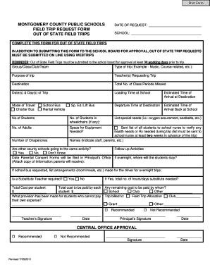 Out of State Field Trip Request Form