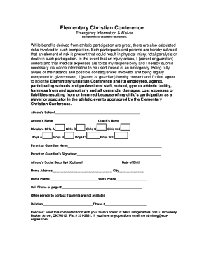 Elementary Christian Conference Emergency Waiver