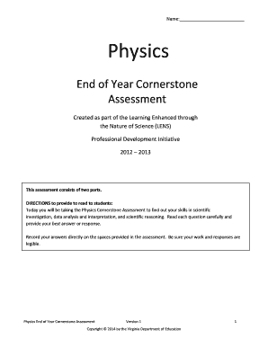 Physics End of Year Cornerstone Assessment