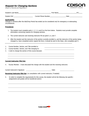 Student Section Change Request Form