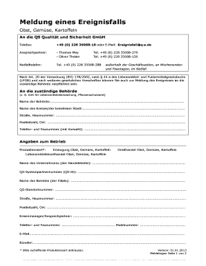 Meldebogen für den Ereignisfall (Ereignisfallblatt)