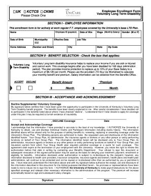 UK Employee Voluntary Long Term Disability Enrollment Form