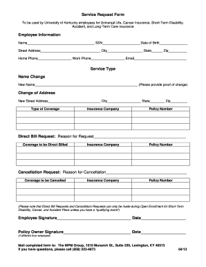 University of Kentucky Employee Insurance Service Request Form