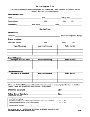 University of Kentucky Employee Insurance Service Request Form