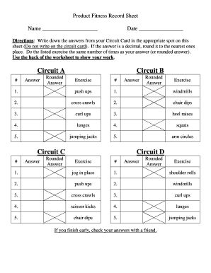 Product Fitness Record Sheet