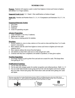 Math Worksheet for Uno Card Sequencing