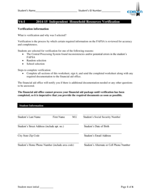 FAFSA Verification Worksheet