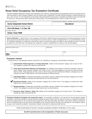 Texas Hotel Occupancy Tax Exemption Certificate