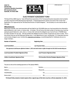 Tennessee Education Association Membership Dues Agreement Form