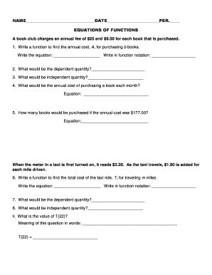 Math Worksheet Equations of Functions