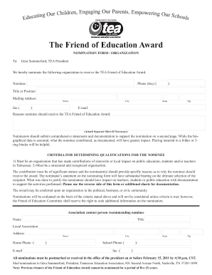 TEA Friend of Education Award Nomination Form