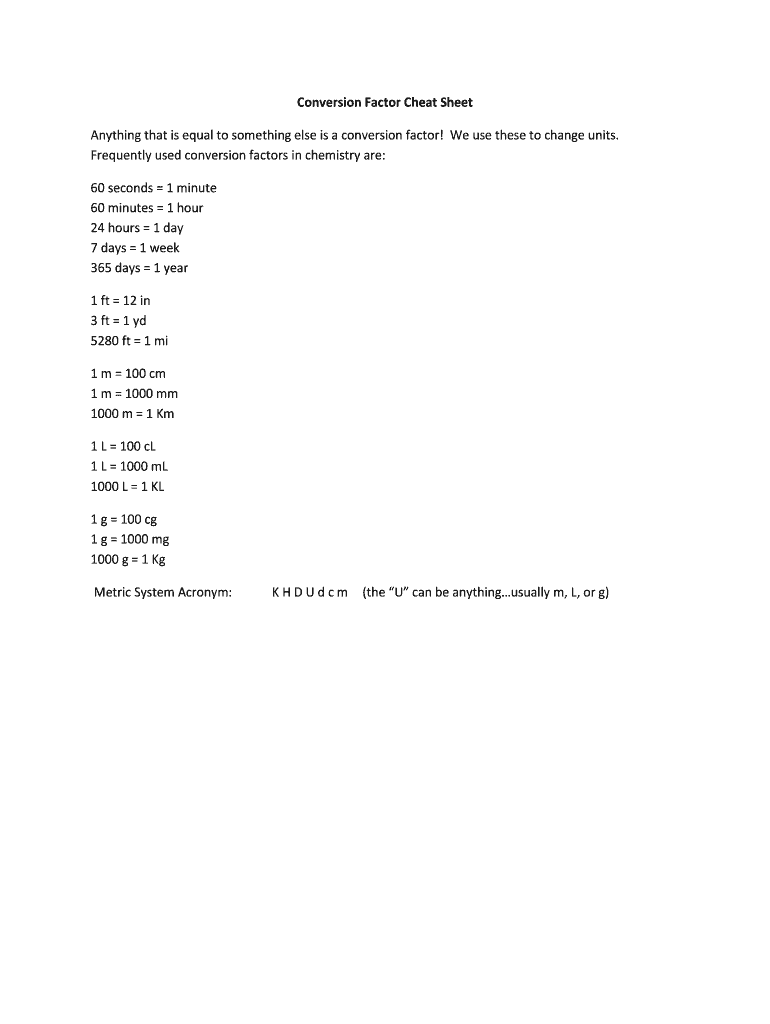 Fillable Online Conversion Factor Cheat Sheet Fax Email Print - pdfFiller