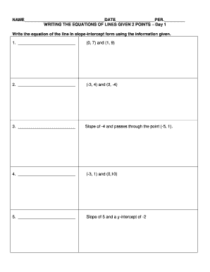 Math Worksheet - Equations of Lines