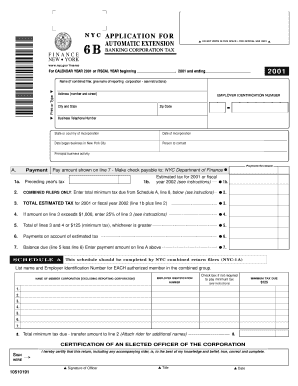 NYC Banking Corporation Tax Automatic Extension Application