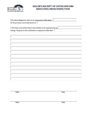 Seller's Receipt of Listed Repairs