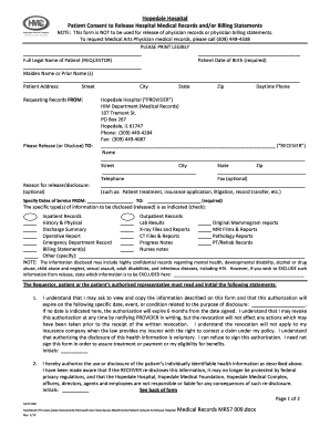 Patient Consent to Release Hospital Medical Records