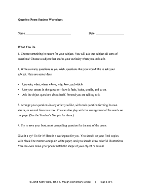 Question-Poem Student Worksheet