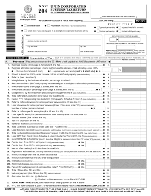 NYC Unincorporated Business Tax Return